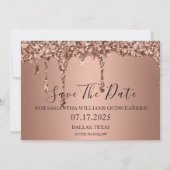 Roos Gold Sparkle Glitter Drift Quinceanera Save The Date (Voorkant)