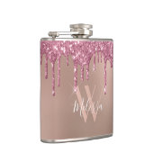 Roos Gold Sparkle Glitter Drip Blush Pink Monogram Heupfles (Rechts)