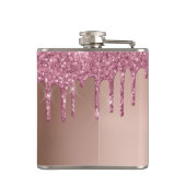Roos Gold Sparkle Glitter Drip Blush Pink Monogram Heupfles (Achterkant)