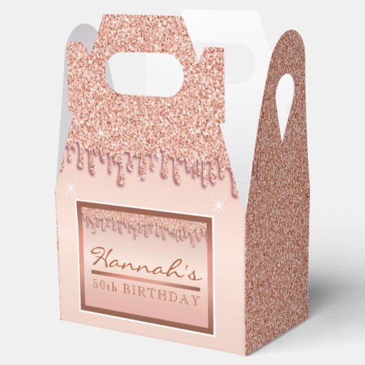 Roos Gold Sparkle Glitter Drip Verjaardagsgeschenk Bedankdoosjes (Geopend)