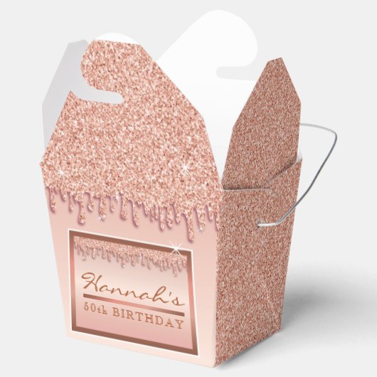 Roos Gold Sparkle Glitter Drip Verjaardagsgeschenk Bedankdoosjes (Geopend)