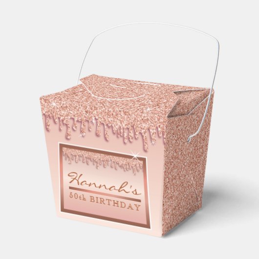 Roos Gold Sparkle Glitter Drip Verjaardagsgeschenk Bedankdoosjes (Voorkant Zijde)