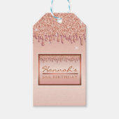 Roos Gold Sparkle Glitter Drip Verjaardagsgeschenk Cadeaulabel (Voorkant)
