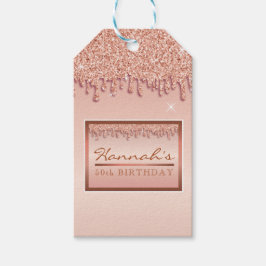 Roos Gold Sparkle Glitter Drip Verjaardagsgeschenk Cadeaulabel