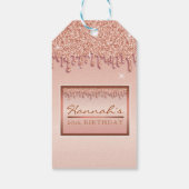 Roos Gold Sparkle Glitter Drip Verjaardagsgeschenk Cadeaulabel (Achterkant)