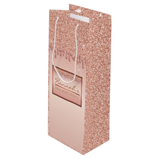 Roos Gold Sparkle Glitter Drip Verjaardagsgeschenk Wijn Cadeautas (Voorkant Gekanteld)