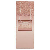 Roos Gold Sparkle Glitter Drip Verjaardagsgeschenk Wijn Cadeautas (Voorkant)