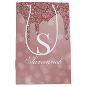 Roos Gold Sparkle Glitter Drips Bokeh Monogram Medium Cadeauzakje (Voorkant)
