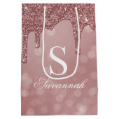 Roos Gold Sparkle Glitter Drips Bokeh Monogram Medium Cadeauzakje (Achterkant)
