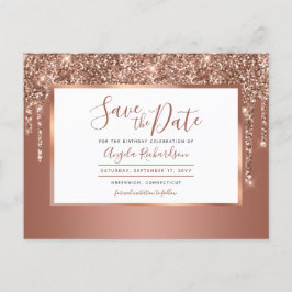 Roos Gold Sparkle Glitter Drips De datum opslaan Briefkaart