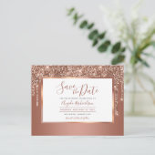 Roos Gold Sparkle Glitter Drips De datum opslaan Briefkaart (Staand voorkant)