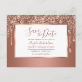 Roos Gold Sparkle Glitter Drips De datum opslaan Briefkaart (Voorkant)
