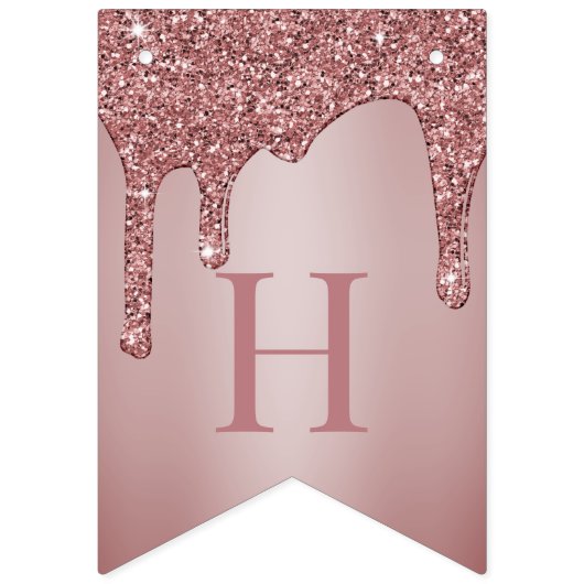 Roos Gold Sparkle Glitter Drips Monogram Verjaarda Vlaggetjes (Tweede vlag)
