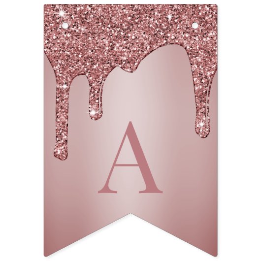 Roos Gold Sparkle Glitter Drips Monogram Verjaarda Vlaggetjes (Derde vlag)