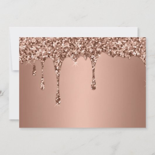 Roos Gold Sparkle Glitter Drips Roze Bruiloft Save The Date (Achterkant)