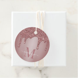 Roos Gold Sparkle Glitter Drips Verjaardag Monogra Bedankjes Labels