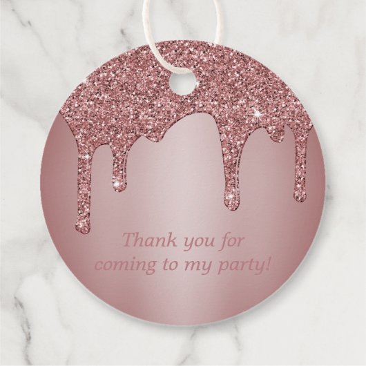 Roos Gold Sparkle Glitter Drips Verjaardag Monogra Bedankjes Labels (Achterkant)