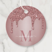 Roos Gold Sparkle Glitter Drips Verjaardag Monogra Bedankjes Labels (Voorkant)