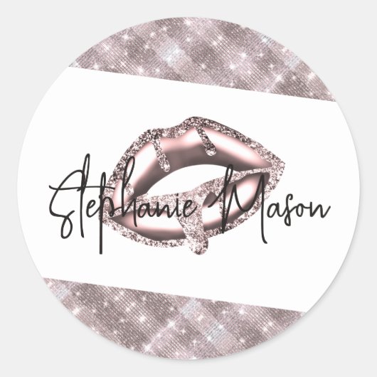 Roos Gold Sparkle Glitter druipt lips Makeup Artis Ronde Sticker (Voorkant)