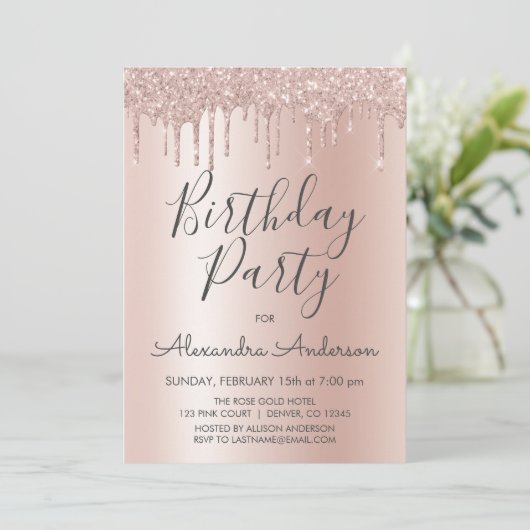 Roos Gold Sparkle Glitter Elke Leeftijd Verjaardag Kaart (Staand voorkant)