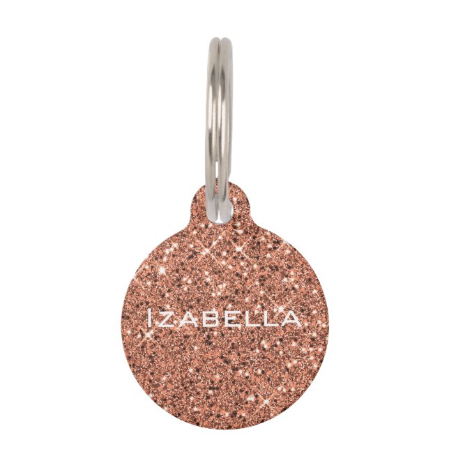 Roos Gold Sparkle Glitter Gepersonaliseerde Pet Ta Huisdierpenning (Voorkant)