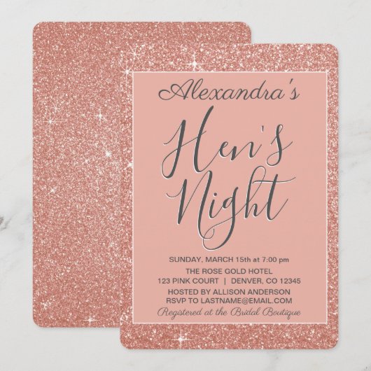 Roos Gold Sparkle Glitter Hen's Night Party Kaart (Voorkant / Achterkant)