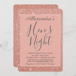 Roos Gold Sparkle Glitter Hen's Night Party Kaart