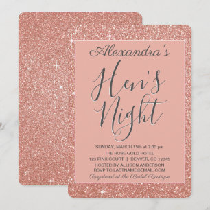 Roos Gold Sparkle Glitter Hen's Night Party Kaart