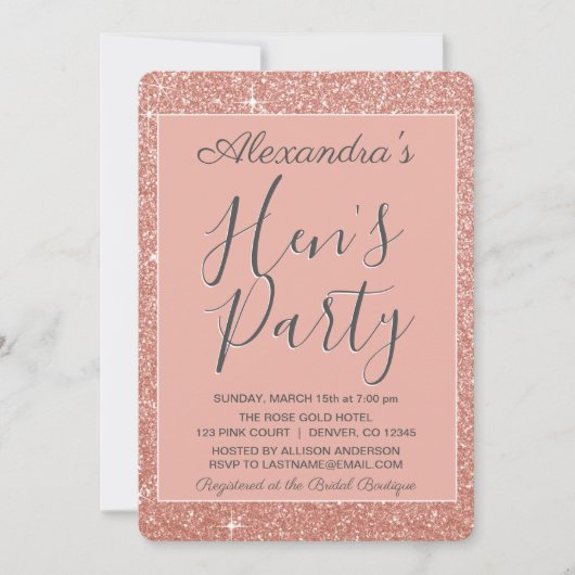 Roos Gold Sparkle Glitter Hen's Party Kaart (Voorkant)