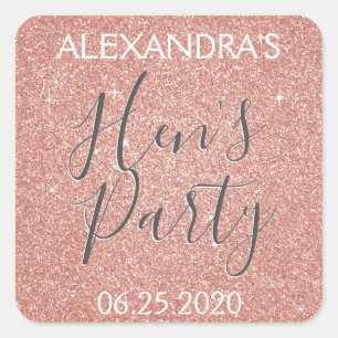 Roos Gold Sparkle Glitter Hen's Party Vierkante Sticker
