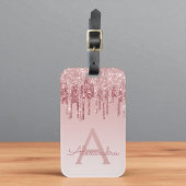 Roos Gold Sparkle Glitter Monogram Naam Bagagelabel