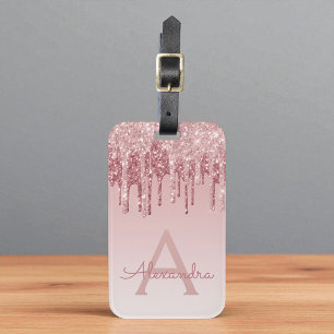 Roos Gold Sparkle Glitter Monogram Naam Bagagelabel