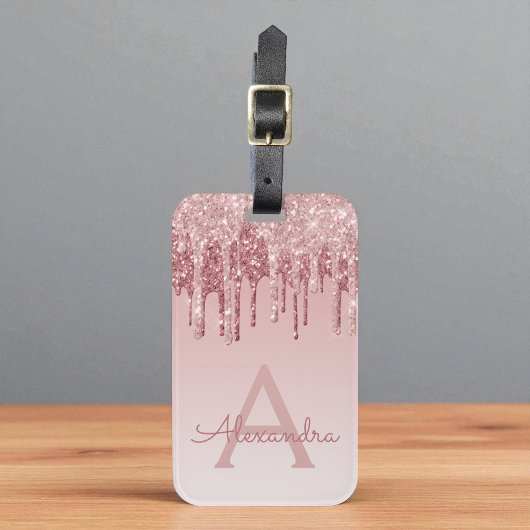 Roos Gold Sparkle Glitter Monogram Naam Bagagelabel