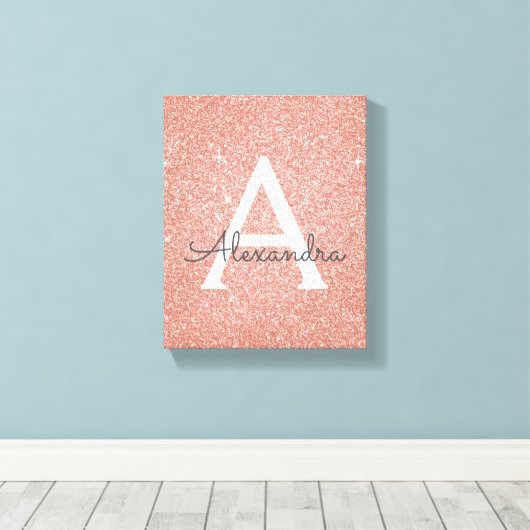 Roos Gold Sparkle Glitter Monogram Naam en Initiaa Canvas Afdruk (Insitu (Houten vloer))