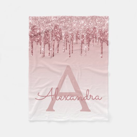 Roos Gold Sparkle Glitter Monogram Naam en Initiaa Fleece Deken (Voorkant)