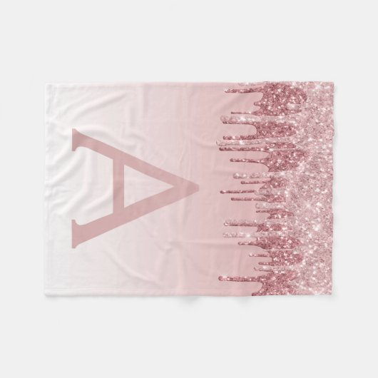 Roos Gold Sparkle Glitter Monogram Naam en Initiaa Fleece Deken (Voorkant (Horizontaal))