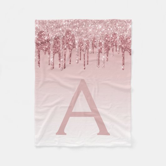 Roos Gold Sparkle Glitter Monogram Naam en Initiaa Fleece Deken (Voorkant)