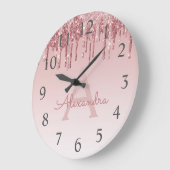 Roos Gold Sparkle Glitter Monogram Naam en Initiaa Grote Klok (Hoek)