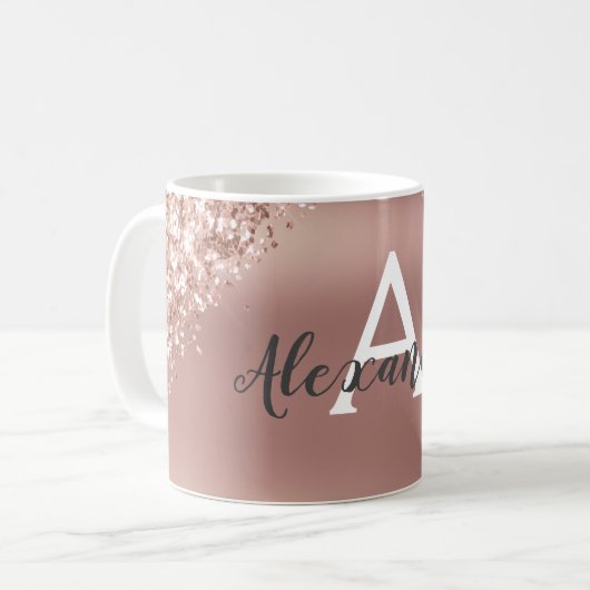 Roos Gold Sparkle Glitter Monogram Naam en Initiaa Koffiemok (Voorkant links)