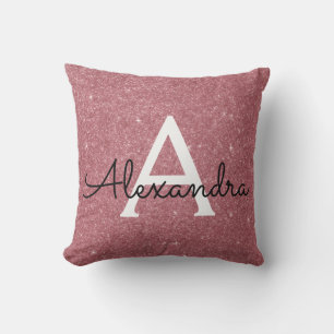 Roos Gold Sparkle Glitter Monogram Naam en Initiaa Kussen