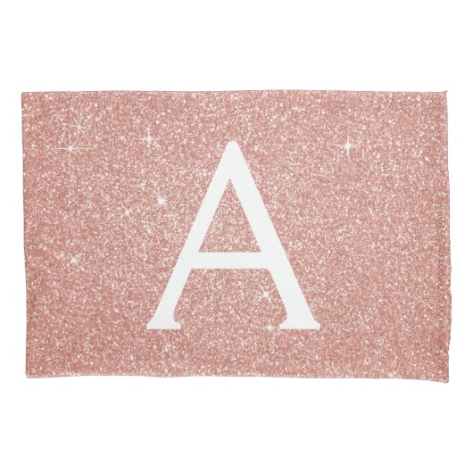 Roos Gold Sparkle Glitter Monogram Naam en Initiaa Kussensloop (Voorkant)