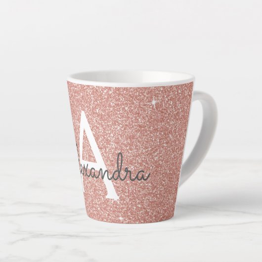 Roos Gold Sparkle Glitter Monogram Naam en Initiaa Latte Mok (Rechterhoek)