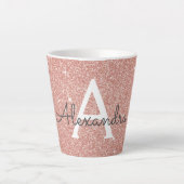 Roos Gold Sparkle Glitter Monogram Naam en Initiaa Latte Mok (Voorkant)