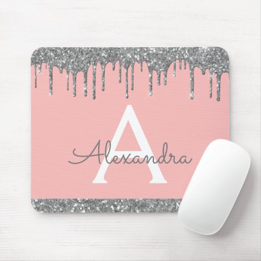 Roos Gold Sparkle Glitter Monogram Name Mousepad Muismat (Met muis)