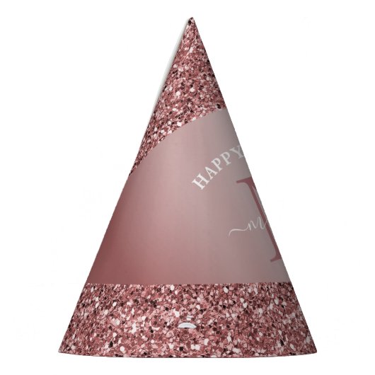 Roos Gold Sparkle Glitter Monogram Verjaardag Feesthoedjes (Links)