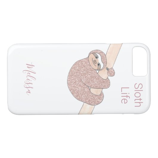 Roos Gold Sparkle Glitter Name Cute Sloth Case-Mate iPhone Case (Achterkant (Horizontaal))