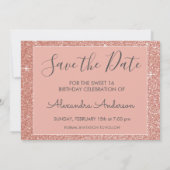 Roos Gold Sparkle Glitter Sweet 16 Save the Date (Achterkant)