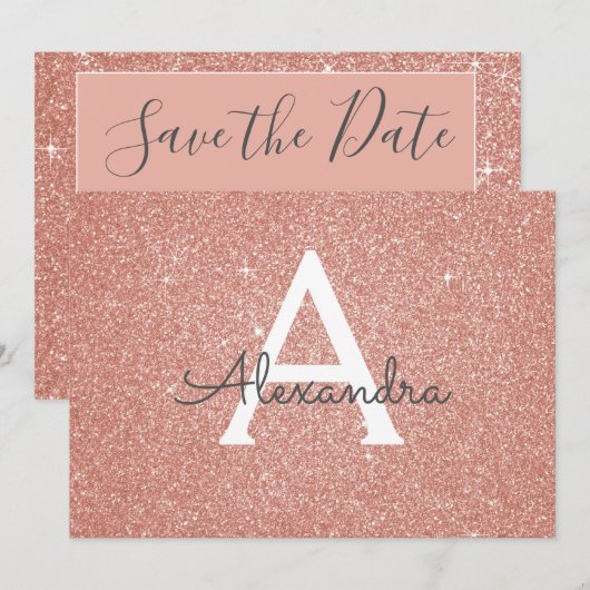 Roos Gold Sparkle Glitter Sweet 16 Save the Date (Voorkant / Achterkant)