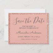 Roos Gold Sparkle Glitter Sweet 16 Save the Date (Achterkant)