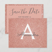 Roos Gold Sparkle Glitter Sweet 16 Save the Date (Voorkant / Achterkant)